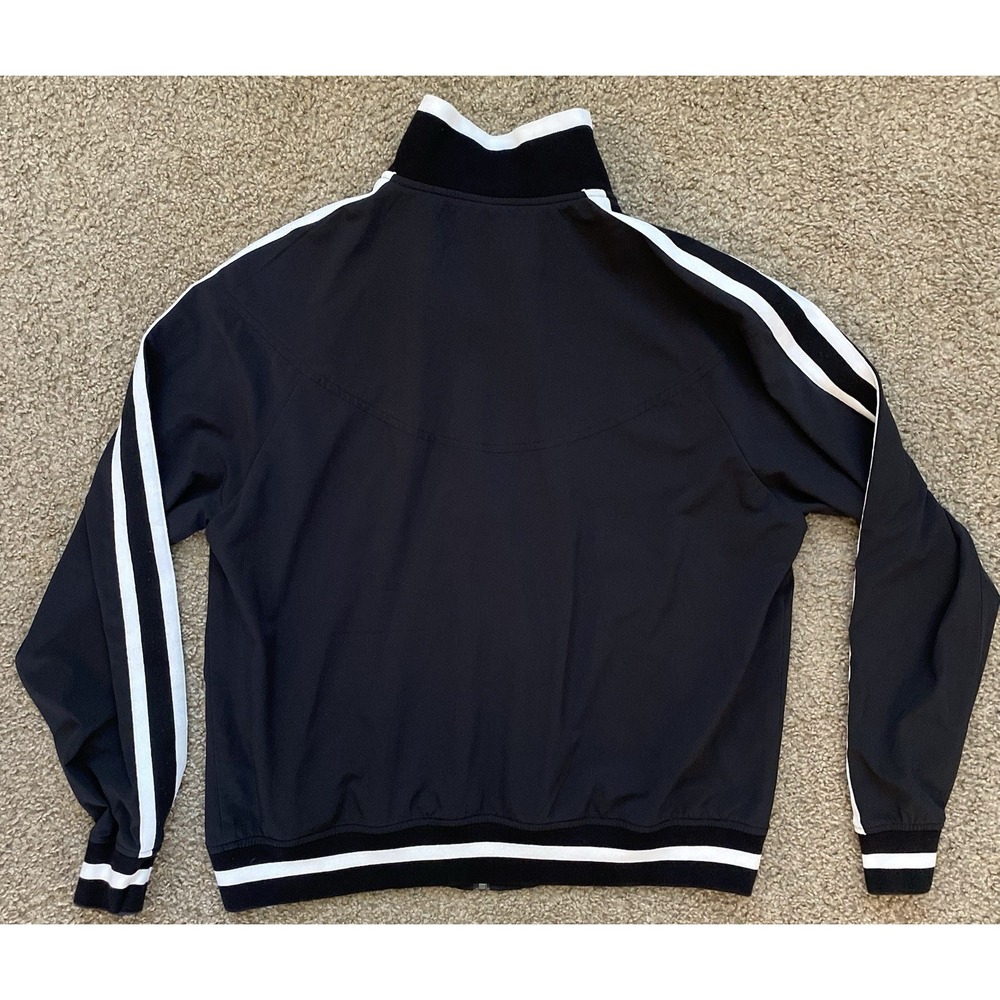 Womens Athleta Full Zip Jacket Black‎ White Stripes Athletic Gym Size Medium - Picture 2 of 5